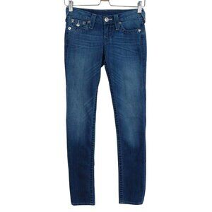 True Religion Womens 24 Hidden Pocket Skinny Jeans Medium Wash Blue Denim